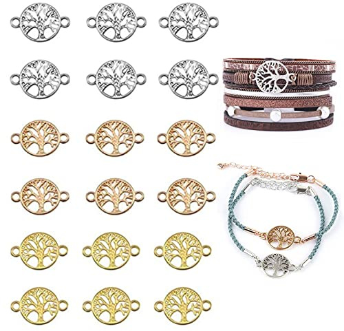 Jikekiroto Albero della Vita Connettore Gioielli Tree of Life Connettore per Gioielli in Metallo Ciondoli con Bracciale Albero della Vita Albero Adattatore Braccialetto Ciondoli Connettori 18PCS