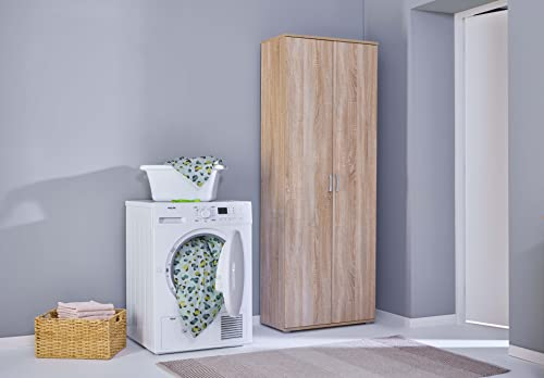 Inter Link – Mehrzweckschrank – Besenschrank – Putzschrank - Allzweckschrank – Haushaltsschrank – 2 Türen – 3 Böden – Breite:70cm - Tiefe:34cm - Höhe:190cm – Gallo HHS – Sonoma Eiche