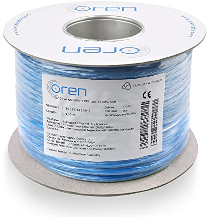 Oren CAT6A 100m Câble Ethernet - Câble en cuivre pur 23 AWG - Bande passante 500 MHz, Câble réseau LAN Internet U/FTP, sans halogène, non corrosif, ignifuge - 10GbE
