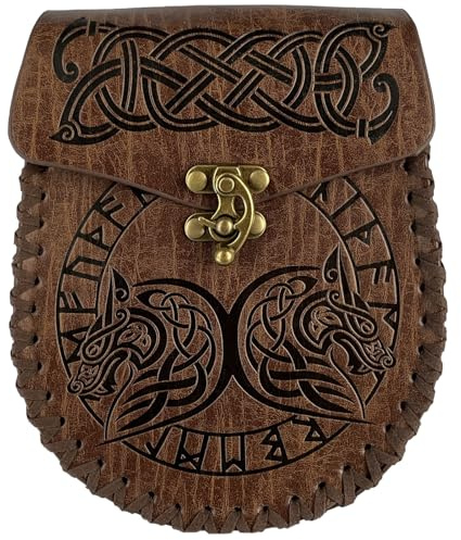 HiiFeuer Gürteltasche mit nordischer Prägung, Retro-Mittelalter-Kunstleder-Seitentasche, tragbare Vintage-Gürteltasche für LARP Ren Faire