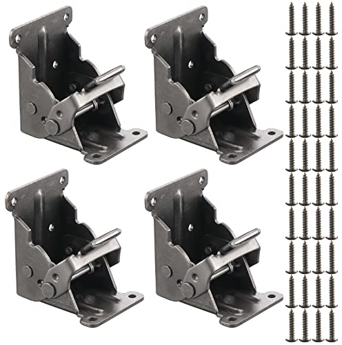 4 Stück Klappscharnier, Klappbar Verriegelung Tischbeine Stützhalterung für Bett, Hocker, Werkbank, Schreibtisch, Klappbar Scharnier Hardware mit 40 Schrauben