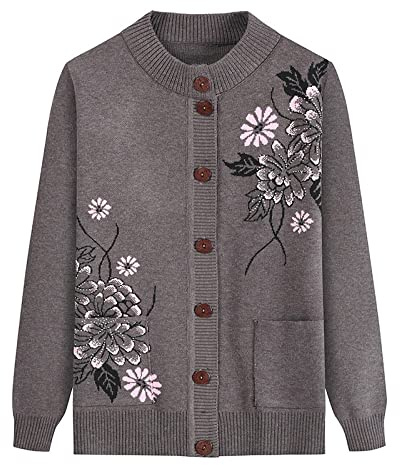 Middle-Aged And Elderly Knitted Cardigan Sweaters - Old Lady Casual Top Grandma Wear Cardigan Coat Jacket Clothing Women'S Spring And Autumn Mother Wear Warm Sweater,Khaki,One Size