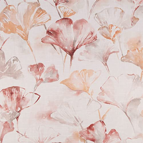 SCHÖNER LEBEN. Gardinenstoff Dekostoff halbtransparent Leinenstruktur Aquarell Ginkgo Blätter weiß braun 1,50m Breite