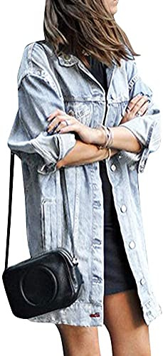 tinbarry Giacca di jeans da donna lunga boyfriend vintage giacca di transizione oversize giacca di jeans cappotto di jeans lungo cappotto corto distrutto giacche di jeans ritagliate