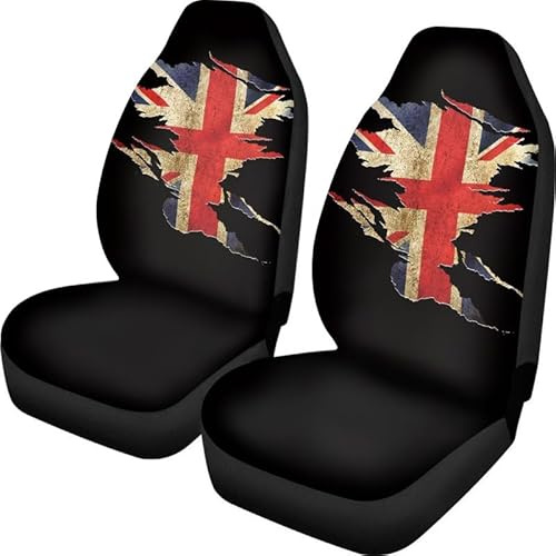 Semiouray Retro Union Jack Print Car Seat Covers 2 PCS UK British Flag Front Universal Auto Front Seats Scratch Protector Fits for Car,SUV Sedan,Truck, Black