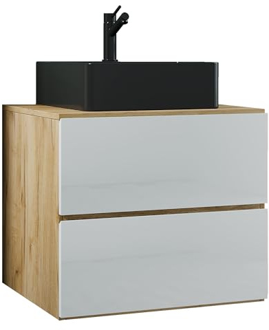 VCM 2-TLG. Waschplatz Waschtisch/schwarzes Waschbecken Unterschrank Breite 60 cm/Badmöbel Set mit Schubladen/Lendas S BL