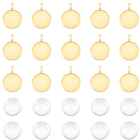 UNICRAFTALE 30 Sets Cabochon-Anhänger, runde Cabochon-Kette, Edelstahl, mit Klemmringen, Tabletts für Anhänger, Lünette mit Cabochon aus Glas