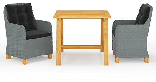 Gecheer Gartenmöbel Set 3-TLG.Garten-Essgruppe Gartengarnitur Gartenset Sitzgarnitur Sitzgruppe Gartentisch Esstisch Gartensessel Möbelsets Gartenstuhl Tisch Stühle Hellgrau