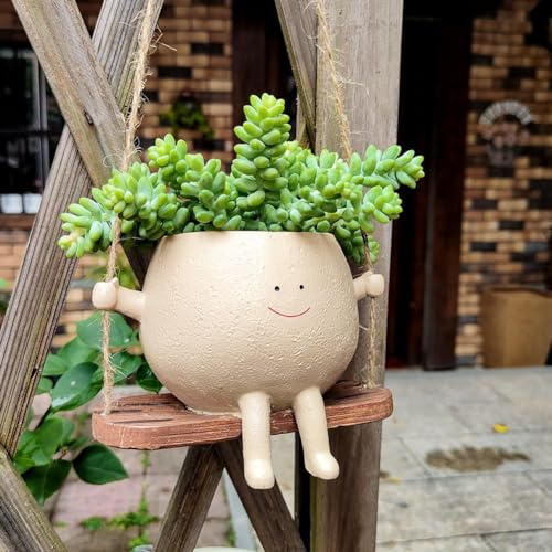 Fiorky Blumentopf Hängend mit Schaukel Gesicht, Hängetopf mit Lächeln Gesicht, Übertopf Mit Hängendem Swing Face Übertopf, Blumenampel Hängend for Sukkulenten Innen Außen Dekor