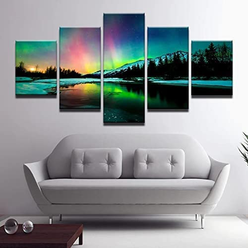 Cuadro Impresión Lienzo Pintura, 5 Piezas Lirio De Agua Blanca Flotante (Xxl/Sin Marco 200 X 100 Cm) Hd Pared Arte Pintura Para Hogar Salón Oficina Mordern Decoración Regalo，Wall Art Modular Poster