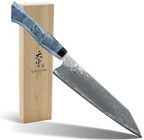Tenkumun Japanese Gyutou 210mm Profession Santoku Handcrafted 8 inch Chef Knife Handmade Forged Knife Japan SG2 Powder Steel with Blue Wood Handle