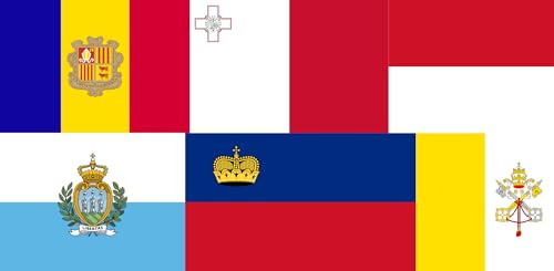 magFlags Bandiera Large European Microstates | Left Center Right Top Row Andorra Malta Monaco Bottom Row San Marino Liechtenstein Vatican City | bandiera paesaggio | 1.35 m² | 80x160cm