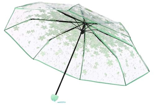 Transparenter Kinder-Regenschirm, faltbarer Regenschirm, Mädchen, transparenter Regenschirm, mattierter Regenschirm, stilvoller transparenter Regenschirm für Erwachsene, Mädchen und Frauen, grün,
