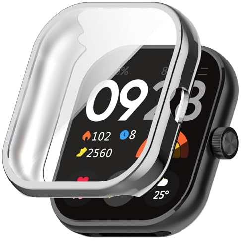 FiiMoo Funda para Xiaomi Redmi Watch 4, Carcasa con Protector de Pantalla, HD Protección Completa Carcasa, Carcasa Protector de Pantalla de Silicona Suave para Xiaomi Redmi Watch 4-Plata