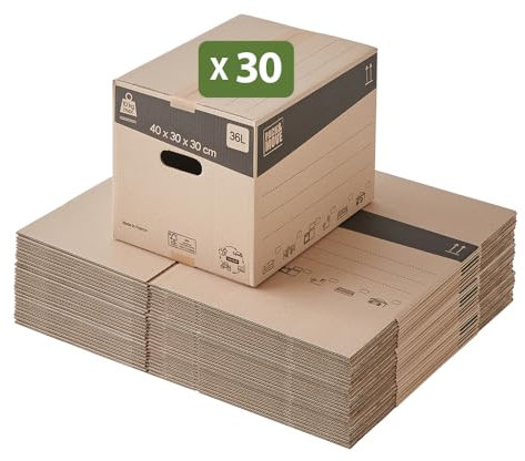 Pack and Move – Set mit 30 Bücher-Umzugskartons mit Griffen + 1 KOSTENLOSER Kleber