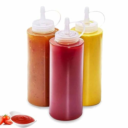 Anicy 3 Stück Quetschflasche Dosierflasche 500ml, Abgestufte Squeeze Flasche, Saucenflasche mit Kappe, Squeeze Bottle für Ketchup, Senf, Mayonnaise, Olivenöl, Salatdressings, Pigmente
