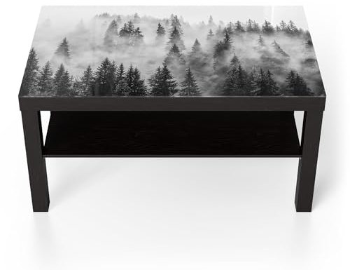 DEQORI Glastisch | schwarz groß 90x50 cm | Motiv Flüsternde Tannen | ausgefallener Beistelltisch aus Glas | Hochglanz Couchtisch fürs Wohnzimmer | moderner Couch Tisch mit Design
