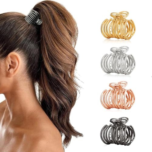 FloralGrace 4 Stück Hohe Pferdeschwanz-Clips, Haarspangen aus Metall für Frisuren, Modische Haar-Accessoires für hohe Pferdeschwänze und dickes Haar (Schwarz, Weiß, Gold, Roségold)