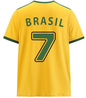 WDIRARA Men's Brazil Soccer Jersey Crew Neck Graphic T Shirt Short Sleeve Ringer Tee Yellow Large