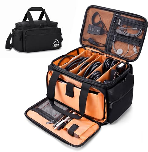 HMLIN DJ-Koffer, DJ-Kabel-Dokumententasche, mit abnehmbarem, gepolstertem Boden und Trennwänden, Reise-Musiktasche für professionelle DJ-Ausrüstung, Sound-Ausrüstung, 39,6 cm (15,6 Zoll) Laptop und