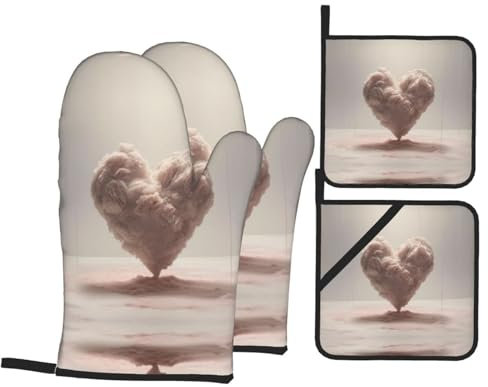 Set di guanti da forno e presine a forma di cuore bianco, resistenti e impermeabili, guanti da cucina perfetti e essenziali