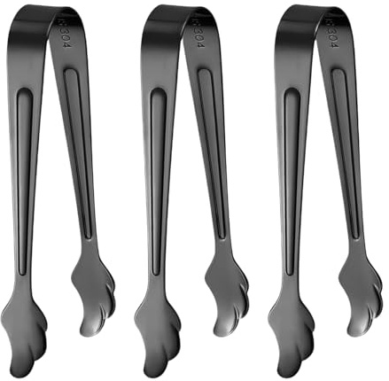 3 Stück Zuckerzange Edelstahl Eiszange Ice Tongs Süßigkeits Zange Mini-Servierzange für Eiswürfel, Candy, Salat, Zucker, Kekse, Küche, Bar, Café, Buffet (Schwarz)