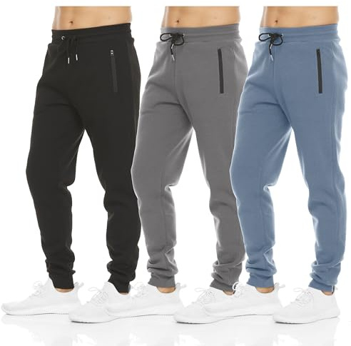 PURE CHAMP Mens Sweatpants 3 Pack Fleece Active Athletic Workout Jogger Sweatpants for Men with Zipper Pocket Size S-3XL (Medium, Set 7)