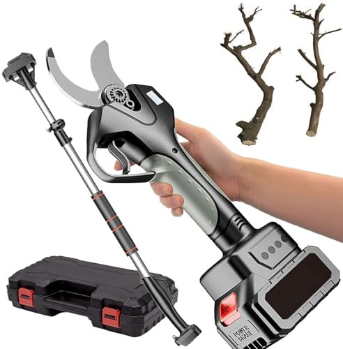 ZEEKYFOR Forbici da Potatura, Forbici da Giardino Elettriche a Batteria, Potatore Senza Fili per Giardinaggio con Asta di Prolunga da 130cm a 210cm,2 Battery