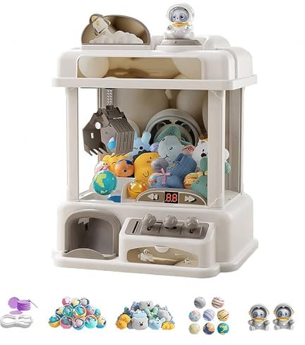 CUCUKAKA Machine a Pince Bonbon ， Machine à Griffes électrique avec Musique et Lumières,2 Poupées Panda,25 Peluches,20 Gashapons ， Machine à Pince Cadeaux pour Adultes Filles Garçons