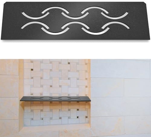 Teenyyou Aluminum Shower Niche Rectangular Shelf for 12 Prefabricated Board SN/-SNLT Niche Fits 5/32 Grout Line, 4mm Thick, Wave Design, Matte Black Finish