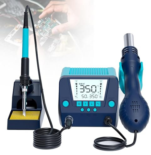 Soldering Station, 2 in 1 Soldering Iron Hot Air Gun Rework Station Kit with LCD Display,°F /°C, Cool/Hot Air Conversion, Auto Standby & Sleep, Temperature Memory & Lock & Correction