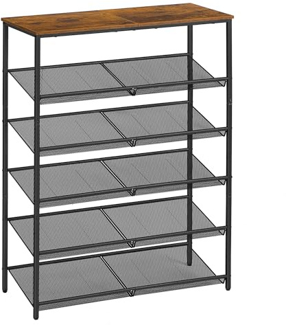 VASAGLE Shoe Rack for Entryway, 6-Tier Shoe Rack Organizer with Storage Shelves and Spacious Top, Freestanding, Adjustable, Industrial, Rustic Brown and Ink Black ULBS044KD01