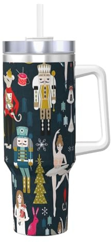 FSCEV Tasse à eau pour femme Casse-noisette Ballet Danse de Noël 1,2 l avec poignée en acier inoxydable isolé sous vide