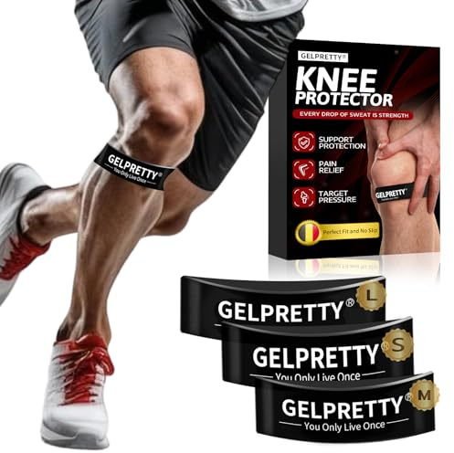 gelpretty 3 Stück Silikon Patella und Tennisarm Bandage, Leichte Patella Kniestütze zur beim Wandern und Kniebeugen, Kein Verrutschen, Patellasehnenbandage für Männer, Damen, Teens & Kinder (S+M+L)
