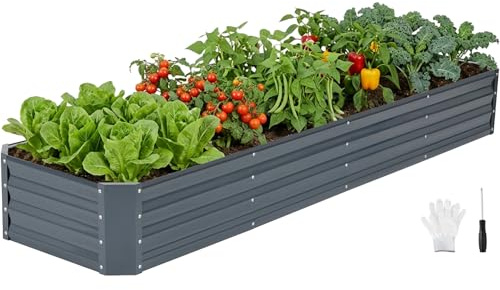 INNO STAGE Galvanized Raised Garden Bed, 244 x 60 x 30cm Large Metal Planter Boxes Outdoor for Growing Vegetables, Herbs, Flowers Steel Plant Raised Garden Bed Kit-Grey 1 Pack