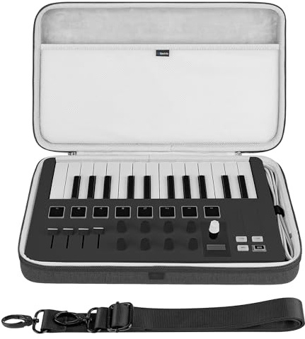 Geekria USB MIDI Keyboard Controller Hand Case, Compatible with Arturia MiniLab 3 / MiniLab MkII 25 Slim-Key, Hard Shell Travel Carrying Bag (Dark Grey)