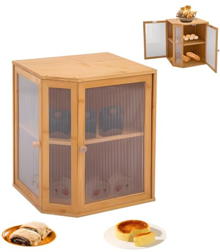 Armanyya Panera de bambú, 2 estantes, gran contenedor para almacenar pan, paneles semitransparentes, capacidad de carga 15 kg, fácil de limpiar, mejor almacenamiento, 30 x 20 x 38 cm