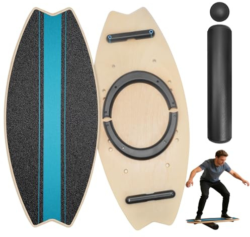 Diesisa Balance Board: Tavola Oscillante Per Surf 7 In 1 - Set Di Tavola Per Equilibrio In Legno Con Rullo E Palla Per Equilibrio - Balance Trainer Per Allenamento Di Surf, Fitness, Riabilitazione