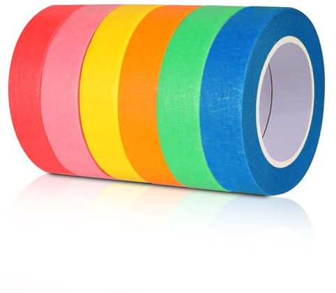 ARubyForest Coloured Masking Tape 6 Rolls Masking Tape for Painting 15mm x 13m Blue Painters Tape Decorating Paint Tape Colored Adhesive Tape for Home Office Crafts Supplies Artists DIY