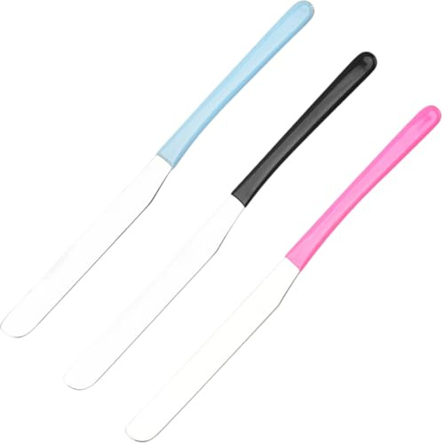 Ipetboom Herramienta Profesional para Maquillaje de Acero Inoxidable 3 Varillas Mezcladoras con Espátula para Mezclar Cosméticos para Base y Sombra y Decoración de Uñas