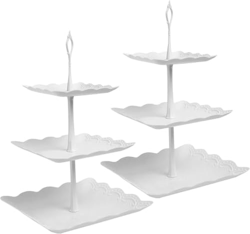 Oleegil 3-Tiers Cake Stand - 2 Pack White Afternoon Tea Stands