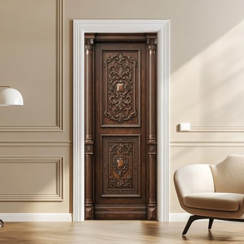 arricraft 2 Sheets Self-Adhesive Door Sticker, 80cmx200cm/31.5x78.7inch European Classical Carved Solid Door Murals Stickers PVC Removable Wallpaper Decoration for Bedrooms ​Living Room