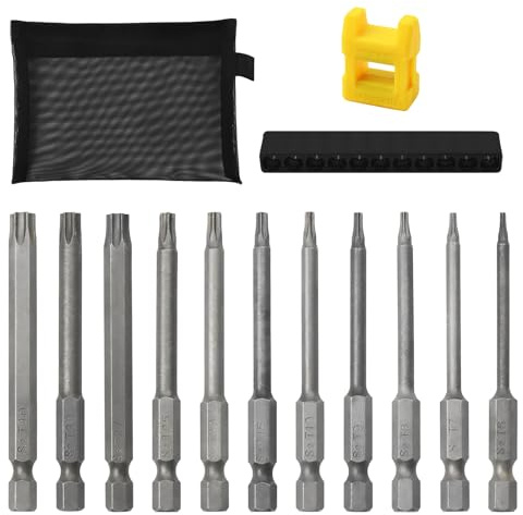 Torx Schraubendreher Set Magnetischer, mit Loch 1/4 Torx Bit Set mit Aufbewahrungstasche T6/T7/T8/T9/T10/T15/T20/T25/T27/T30/T40 für Akkuschrauber Sternschraubendreher