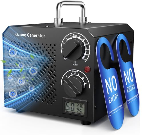 Mowend Generatore di ozono, 75000 mg/h, purificatore d'aria O3, con timer da 120 minuti per 300 m², emissione di ozono, 3 livelli regolabili opzionali, per appartamento, garage, stanza, hotel, animali
