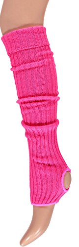 krautwear® Damen Mädchen Ballettstulpen mit Fersenloch Beinwärmer Ballett Stulpen Legwarmer Armstulpen ca. 55 cm 80er Jahre 1980er Jahre schwarz weiss Neon Pink Grün Gelb Orange (Pink)