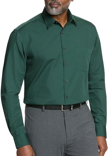 Van Heusen Men's Dress Shirt Regular Fit Poplin Solid, Dark Leaf, 17 Neck 34-35 Sleeve