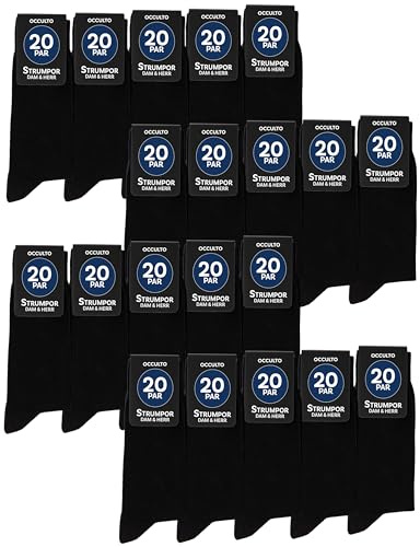 Occulto svarta strumpor män & kvinnor 10 pak, 20 pak, 30 pak (modell: Hermann) 20 pack | Svart 43-46