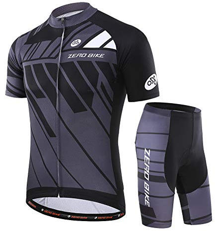 Herren Atmungsaktiv Schnelltrocknend Fahrradtrikot Set, Outdoor Kurzarm Radsport-Shirt + 3D Gel Gepolsterte Kurze Hose Fahrradhose