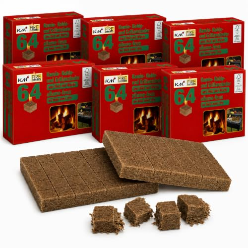 KM Firemaker 384 Anzündwürfel aus Naturholz mit Wachs (6x64 Würfel) Premium Anzünder, Kohleanzünder, Anzünder Würfel, Grillanzünder, Ofenanzünder, Kaminanzünder Art. 272 (6)