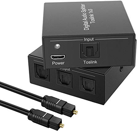 3 Port Toslink Splitter, Digital Optical Audio Splitter 1 Input 3 Output, SPDIF Toslink Fiber Audio Splitter Support LPCM 2.0/DTS/Dolby Digital, for Amplifier, Sound bar, Xbox, PS4, Blue-Ray, DVD Ect